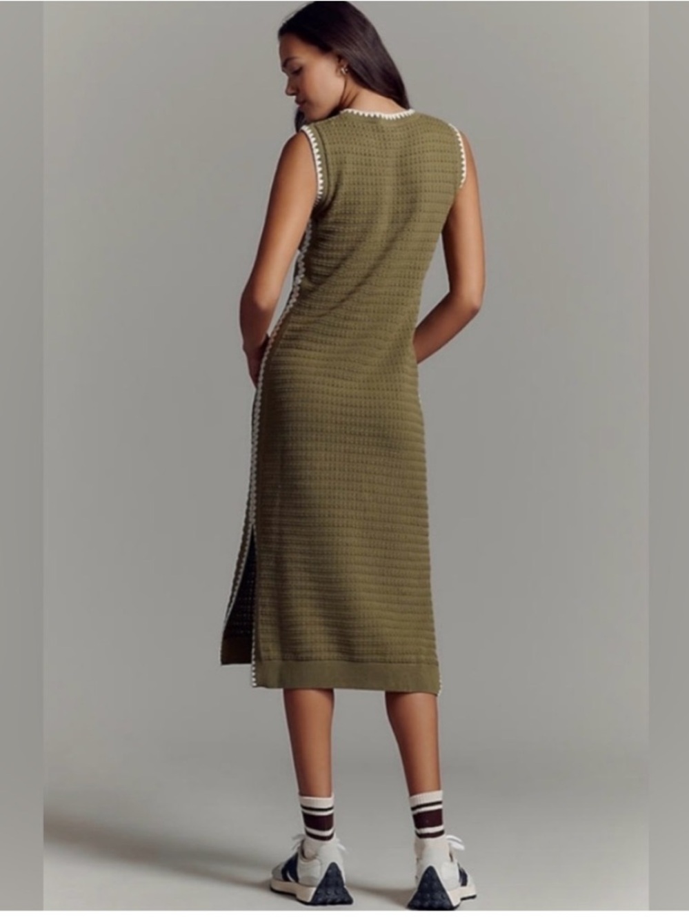 Varley Dwight Knit Midi Dress Olive Green White Trim Size Extra Small - Picture 9 of 9